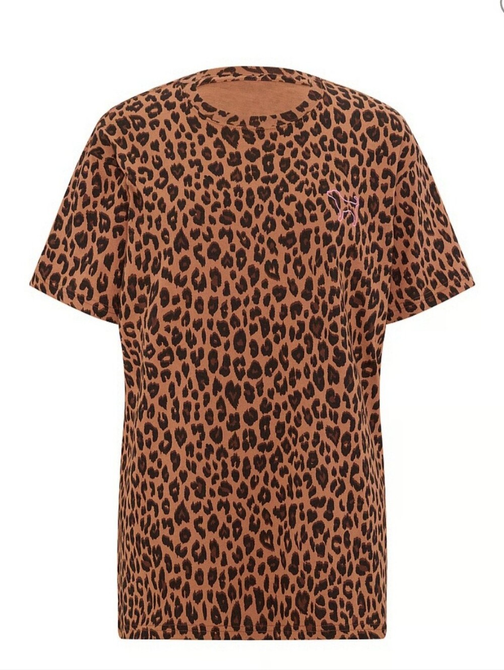 VS PINK All Day Cotton Foldover Capris & Campus Tee in Leopard Size Med / Large - Picture 3 of 8
